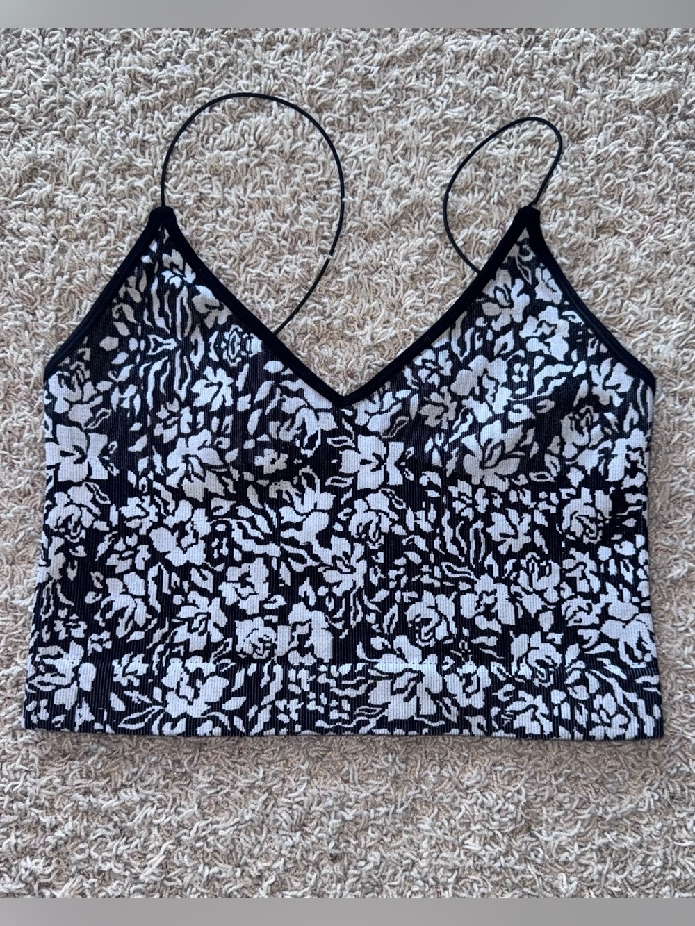 Free People Black & White Floral Knit Cami Y2K Indie, Dark Romance,Fairy Grunge